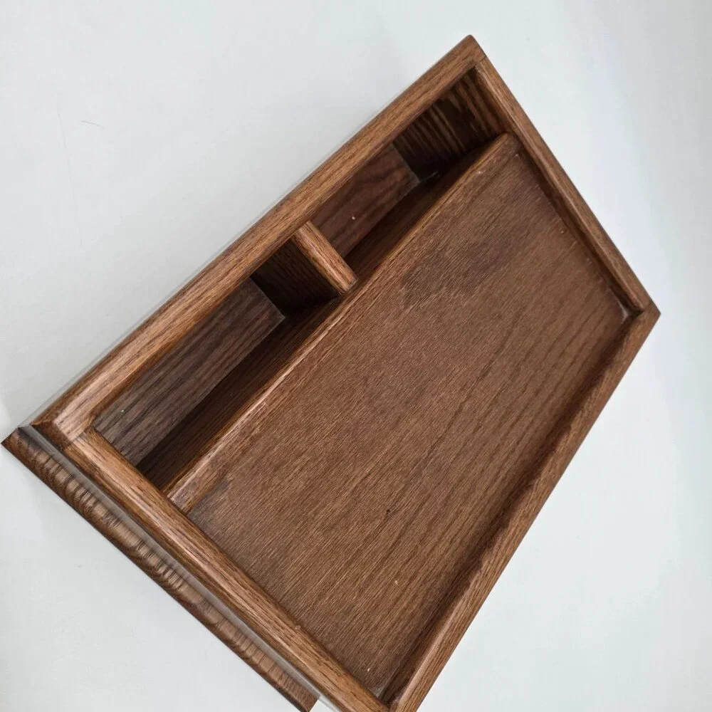 Vintage Genuine Walnut Jewelry Desk Valet Box 2 Drawer